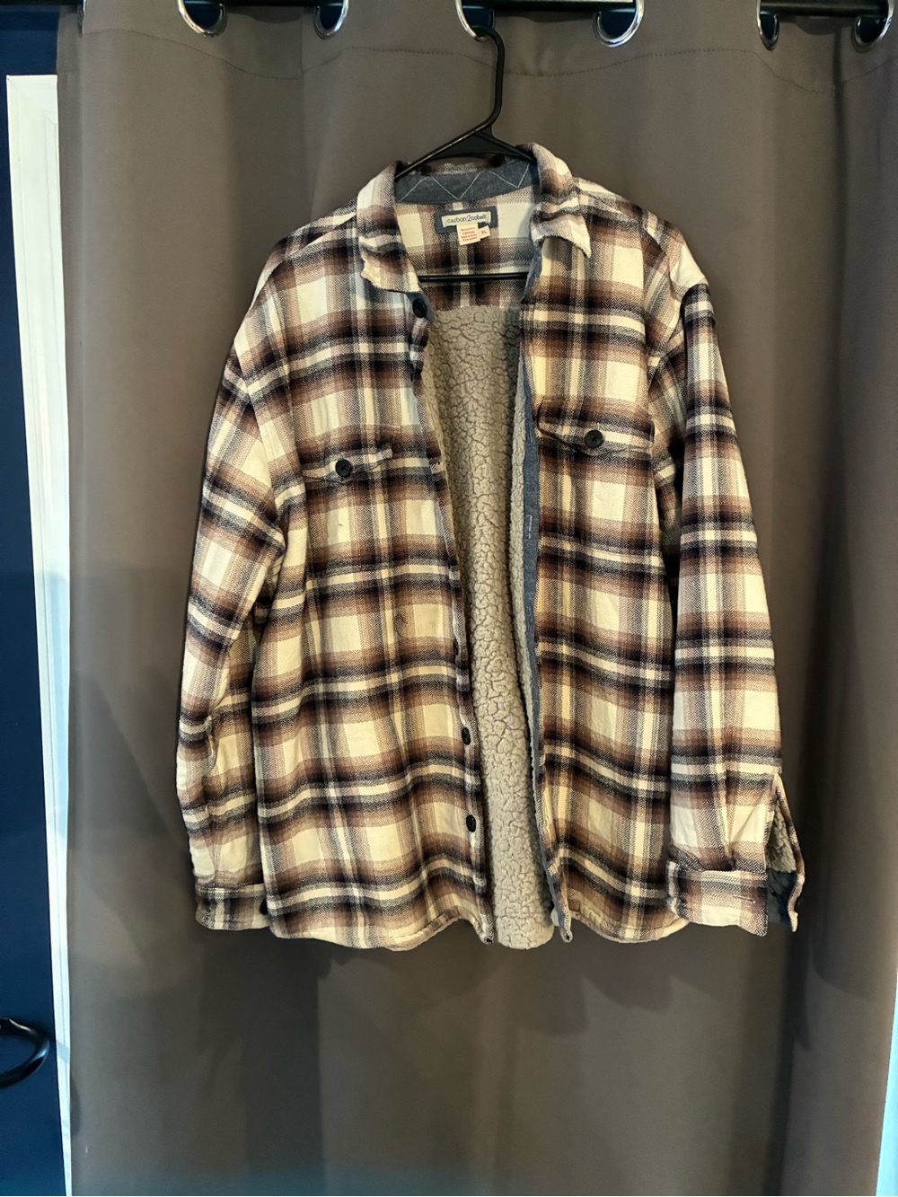 CARBON2COBALT Men's Plaid Flannel Jacket, X-Large, Sherpa Lined